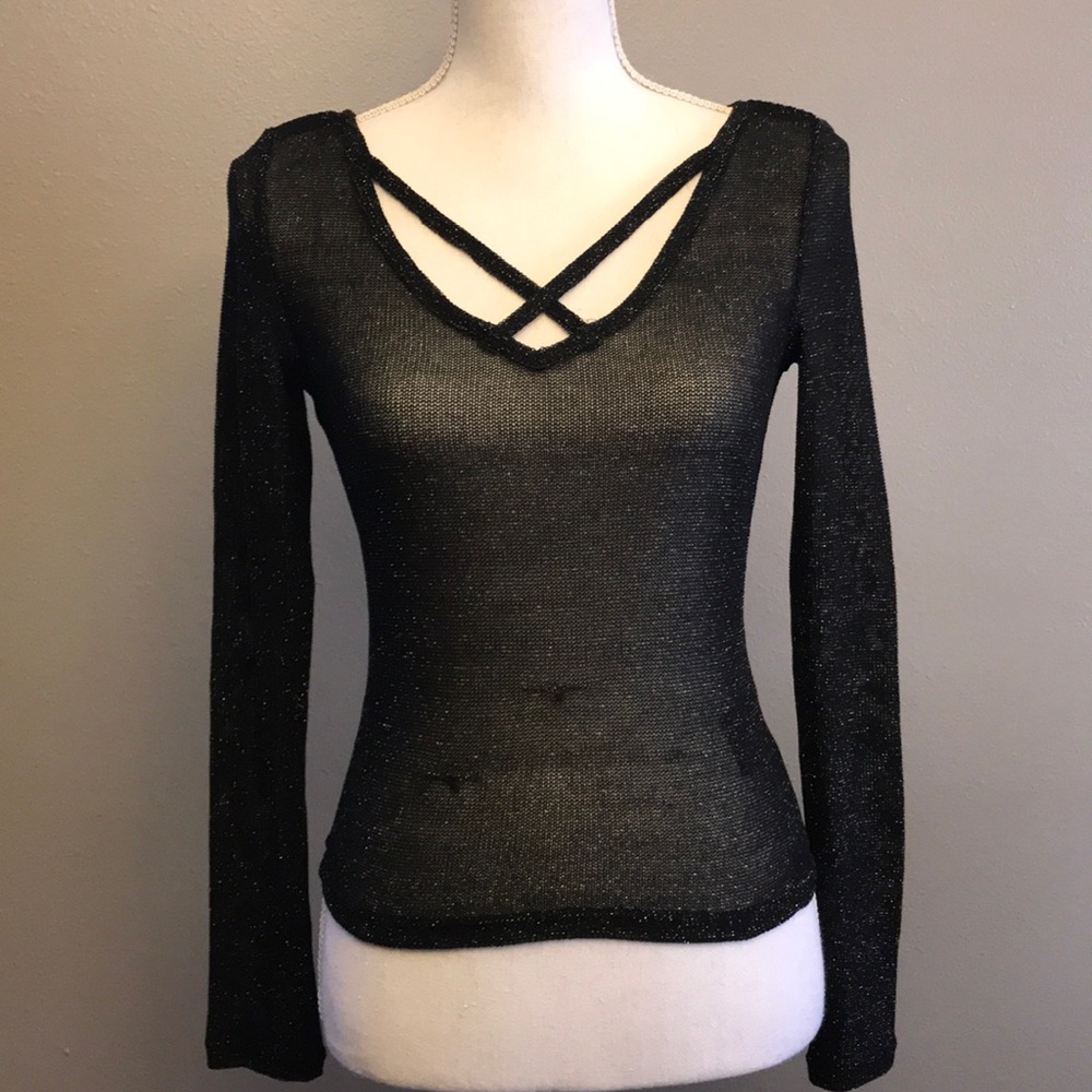DIVIDED black shimmery sheer top